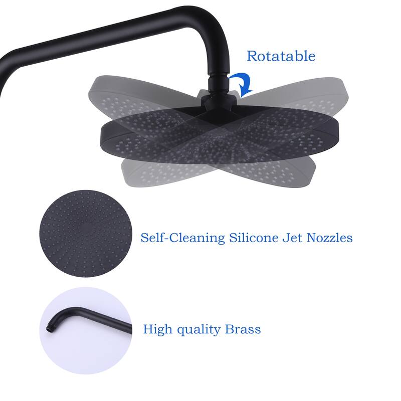Modland 4-Way High Pressure 10'' Rain Shower Head Black With Adjustable Handheld Shower Head