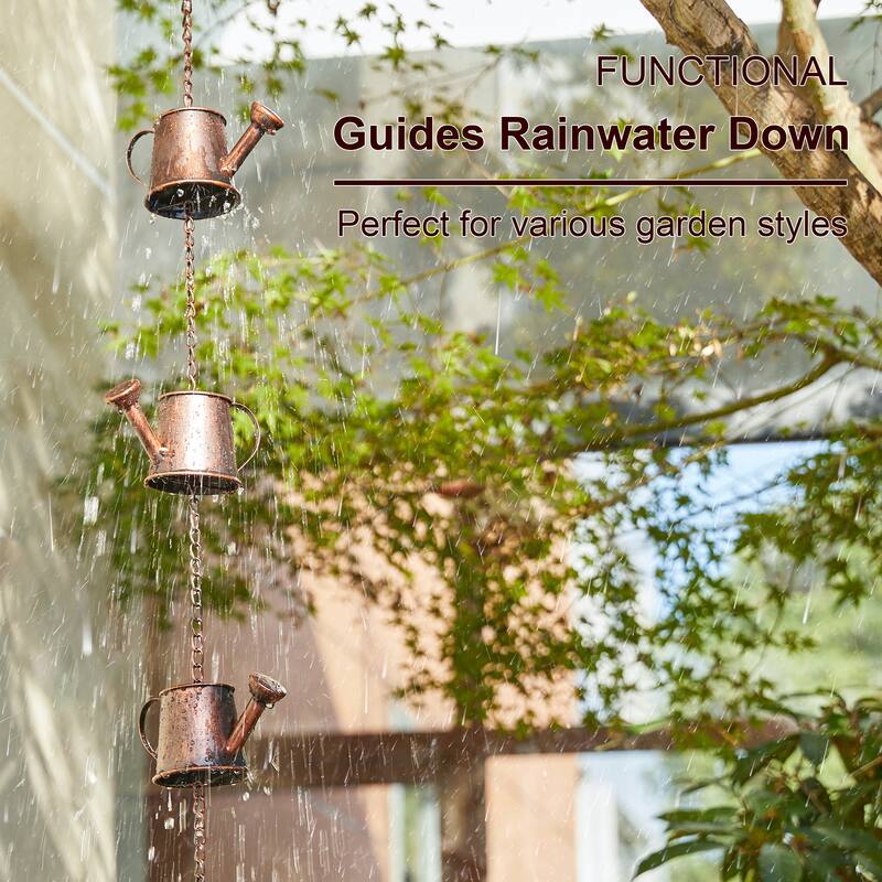Glitzhome 2-Piece 102" Long Bronze Rain Chains with Fish/ Lotus/ Umbrella/ Watering Pot