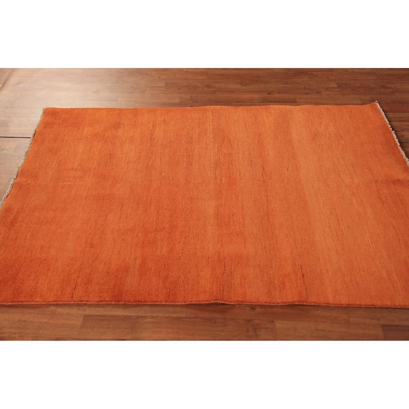 Orange Gabbeh Modern Rug Handmade Oriental Wool Carpet - 3'11" x 5'10"