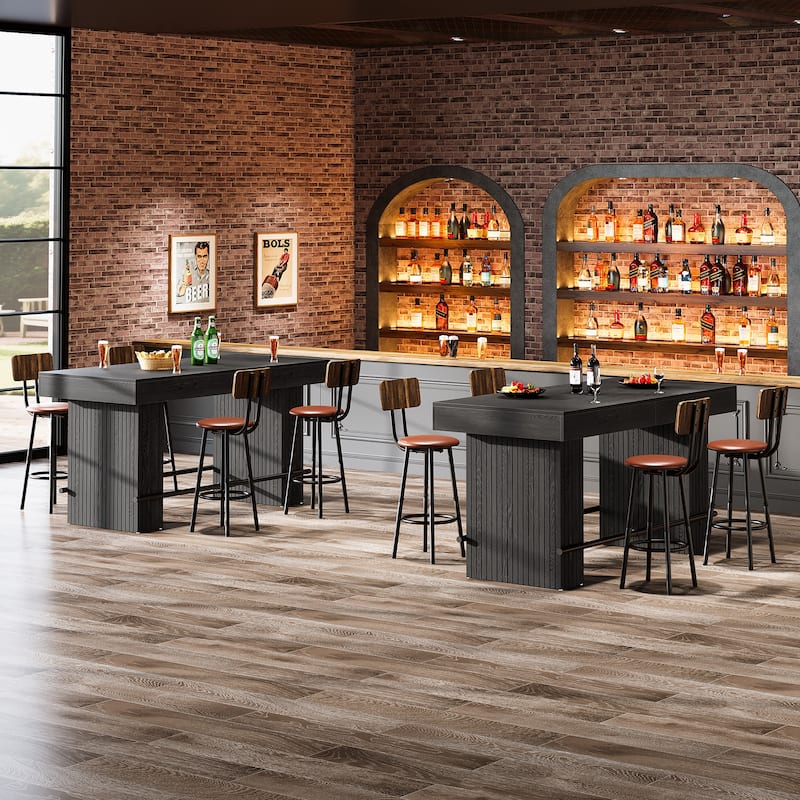 63-Inch Bar Table with Footrest, Bar Height Dining Table with Spacious Top, Industrial Style - 31.5" D x 62.99" W x 35.43" H