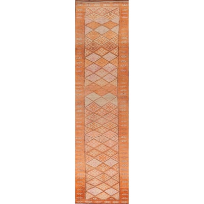 Oushak Turkish Vintage Runner Rug Hand-Knotted Geometric Wool Carpet - 2'8"x 13'7"