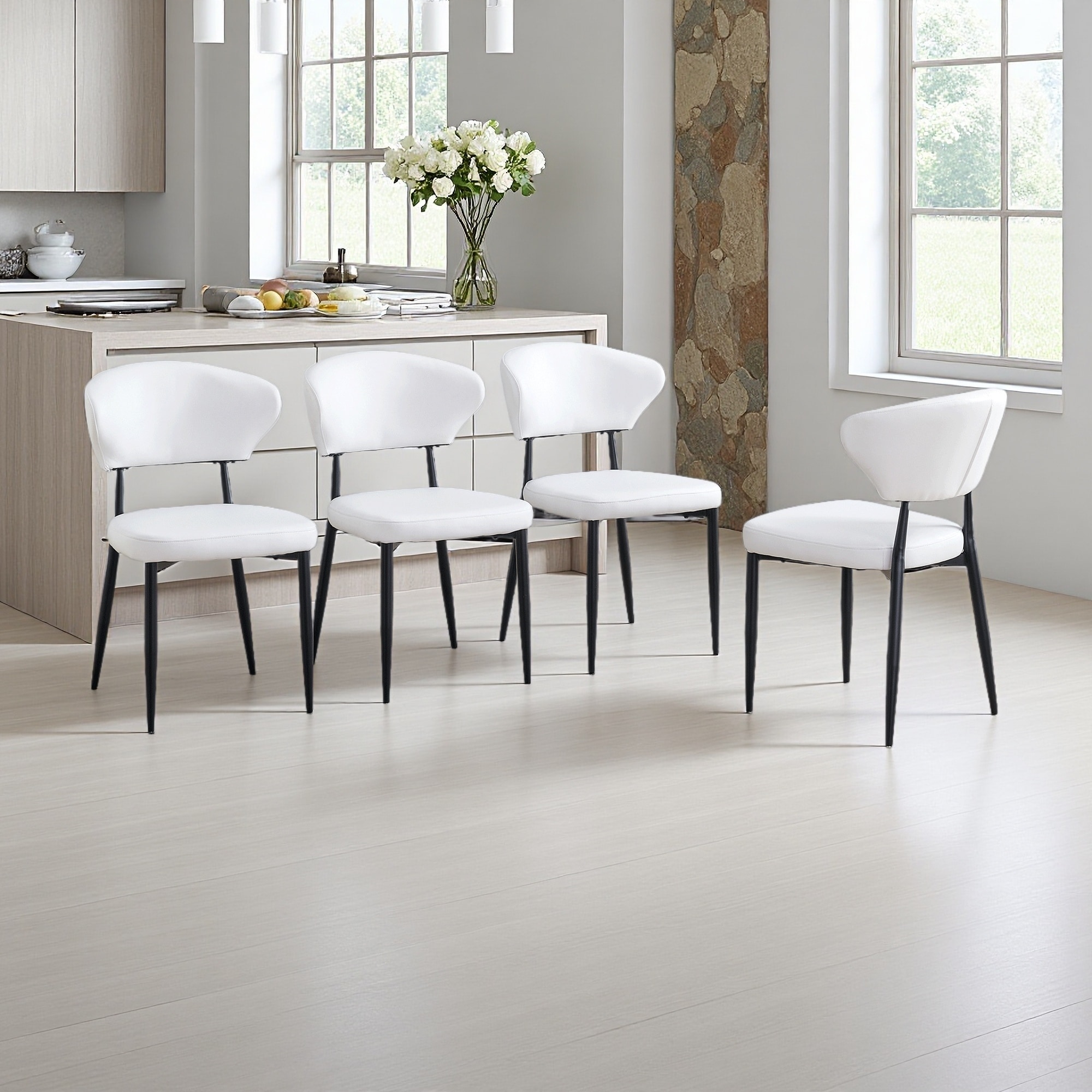 31.5"H Set of 4 PU Leather Ergonomic Dining Chairs with Curved Backrest High-Rebound Cushioned Side Chairs with Anti-Slip Feet