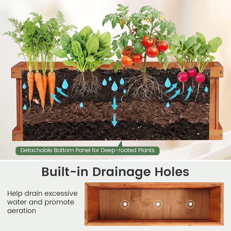 Gymax 2PCS Wood Raised Garden Bed w/Drainage Holes Liner for Flowers