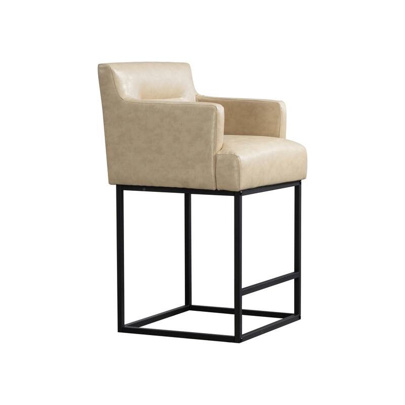 House Hold Counter Height Bar Stools Set of 2,Modern Square PU Bar Stool
