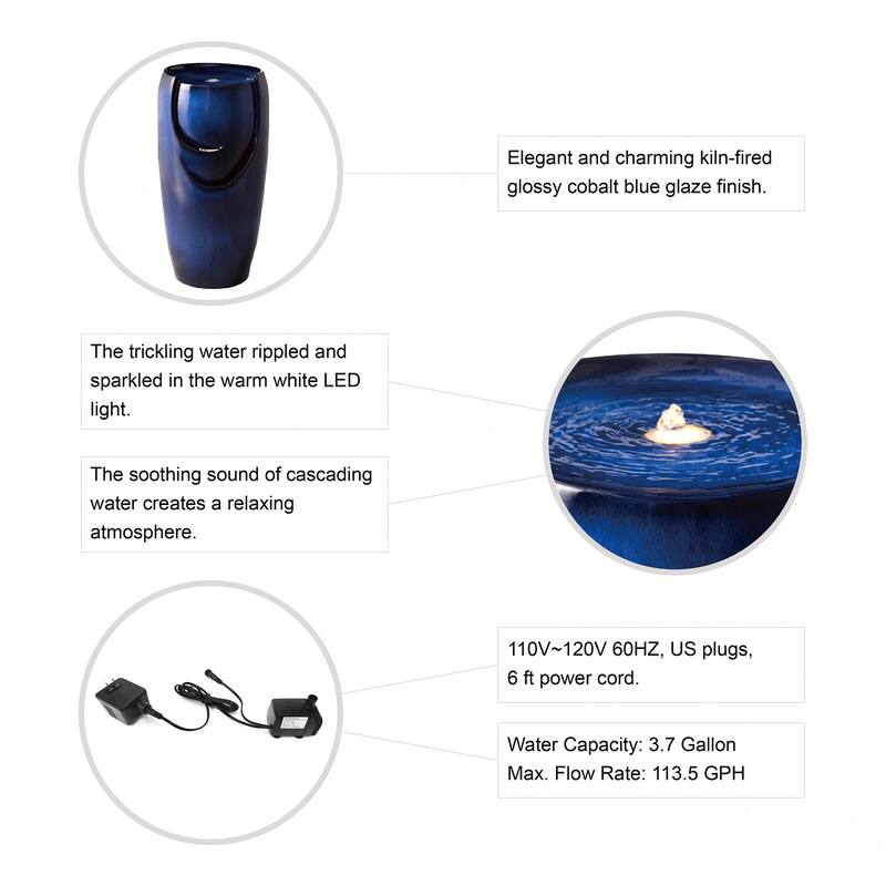 Glitzhome 30"H Oversized LED Ceramic Fountain