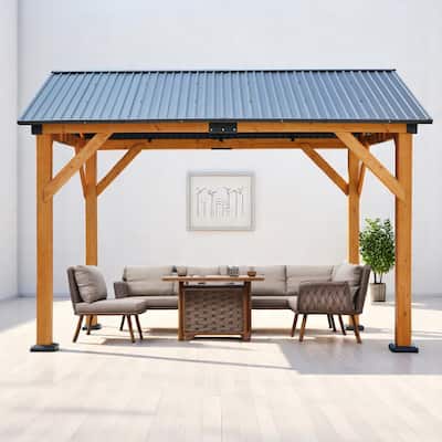 Outdoor Fir Wood Carport Pavilion Gazebo with Steel Roof, Durable Wood Frame, and UV Protection for Patio, Garden, and Backyard