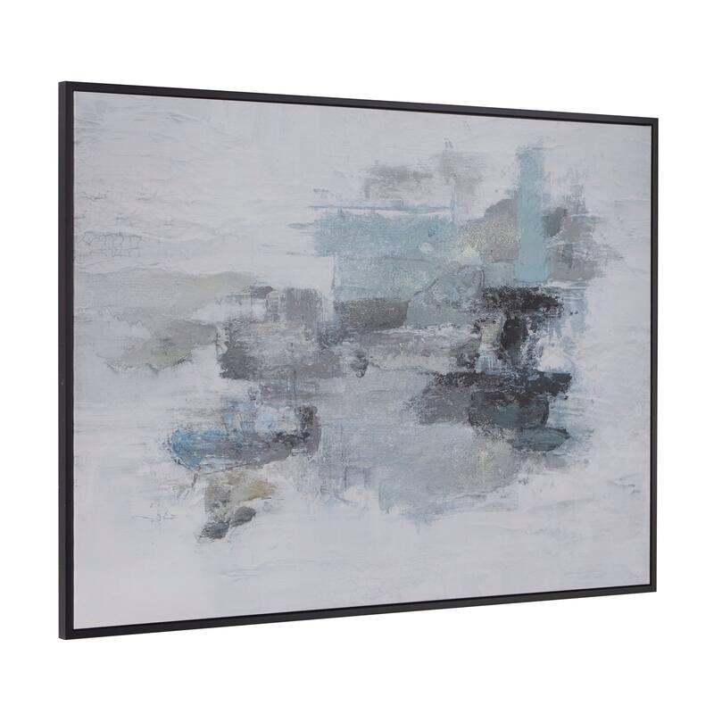 Blue Canvas Abstract Living Room Framed Wall Art with Black Frame