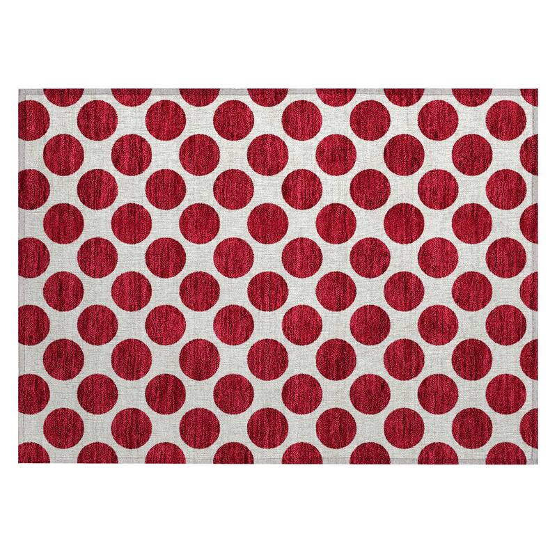 Machine Washable Indoor/ Outdoor Polka Dots Chantille Rug
