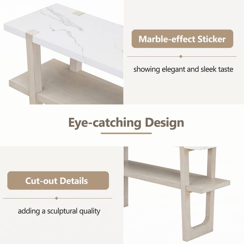 Narrow Console Table with Marble-Effect Top(Gray Wash)