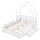 preview thumbnail 5 of 22, Wood Queen Size House Bed, Kids Platform Bed Frame with Guardrail Headboard, Modern Storage Bed with 2 Drawers