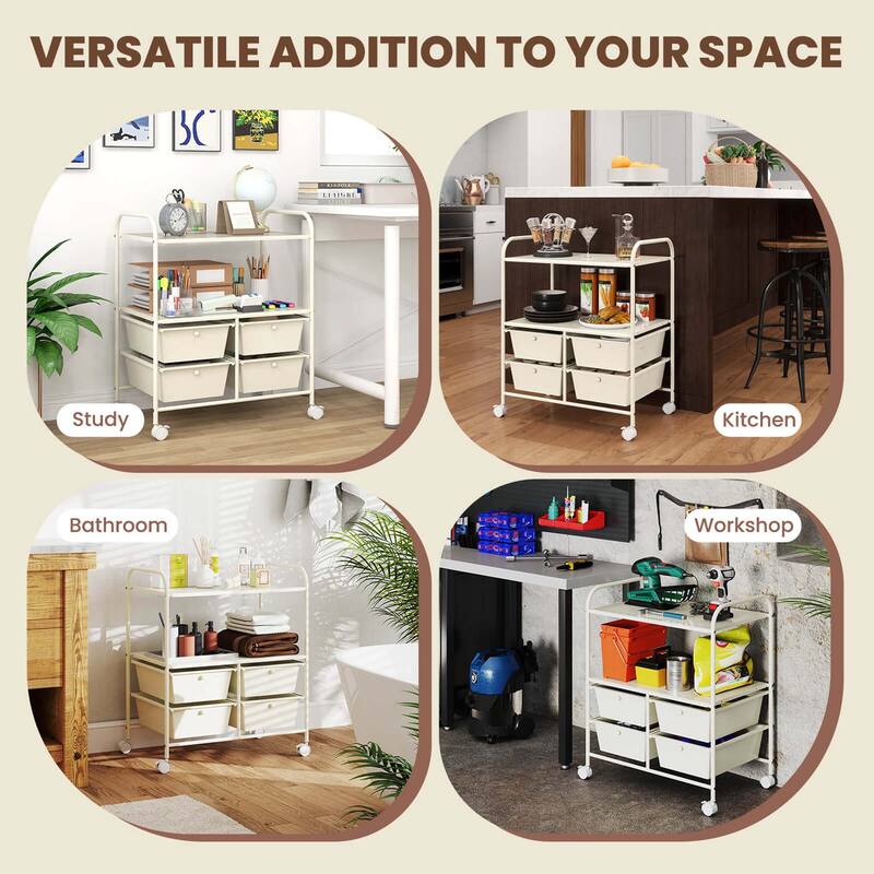 Costway 4Drawer Rolling Storage Cart shelf Scrapbook Paper Office - See Details