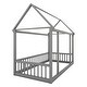 preview thumbnail 11 of 11, Gray Twin Size Pine Wood Floor Bed with House Roof Frame and Safety Guardrails