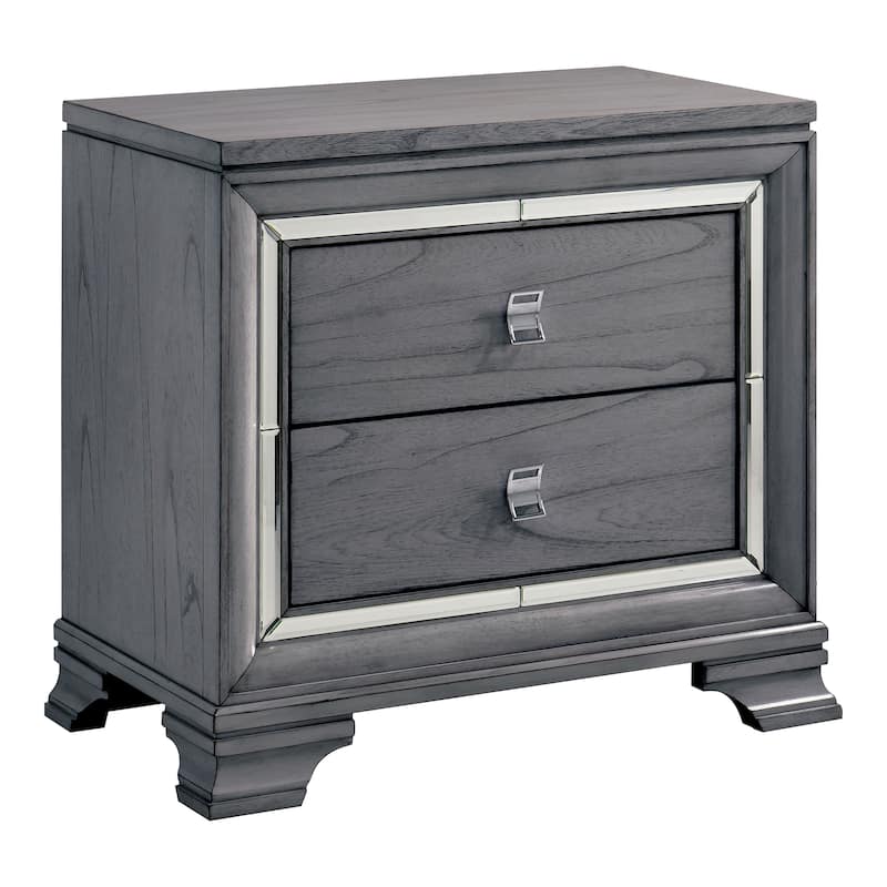 Furniture of America Taia Contemporary Grey 2-Piece Panel Bed and Nightstand Set with LED
