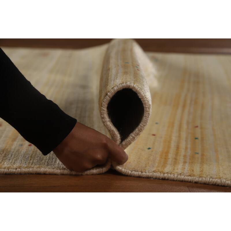 Hand Knotted Oriental 100% Wool Carpet Tribal Animal Pictorial Yellow & Gold Gabbeh Area Rug - 8' 1'' X 5' 0''