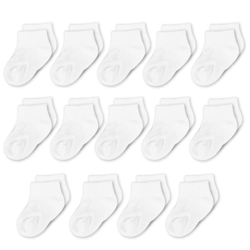 CozyWay CozyWay Non-Slip Ankle Grip Low Cut Toddler Socks, 14 Pack, White, 3-5 Years Old