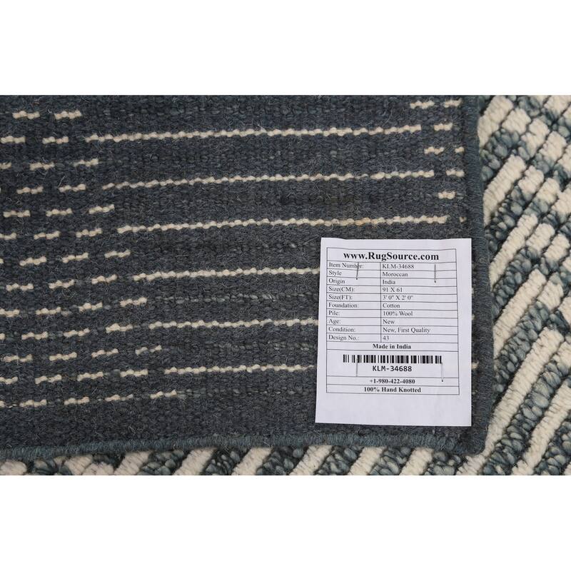 Striped Moroccan Modern Foyer Rug Handmade Beige Wool Carpet - 2'0"x 3'0"