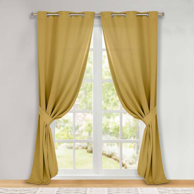 Superior Solid Machine Washable Room Darkening Blackout Curtains with Back Tabs, Set of 2