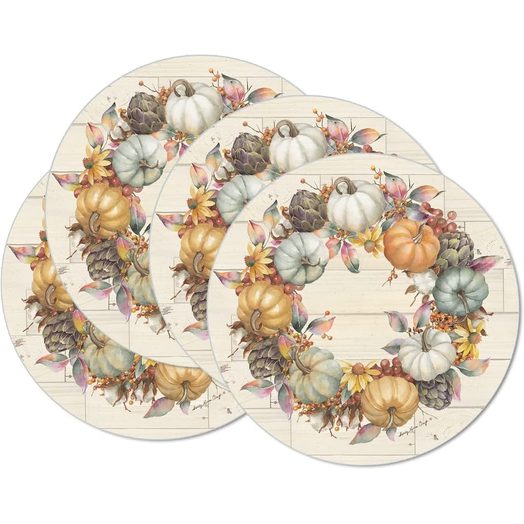 Pumpkin Time Round Reversible Easy Care Flexible Plastic Placemat 4 Pack Made in The USA