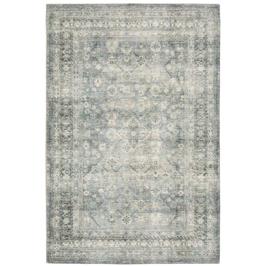 Reagan Blue Ivory Oriental Distressed Traditional Casual Area Rug