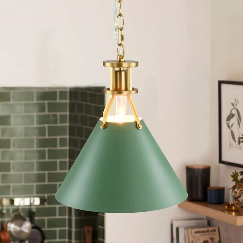 1-Light Modern Industrial Brushed Gold Cone Adjustable Pendant Light for Kitchen Island