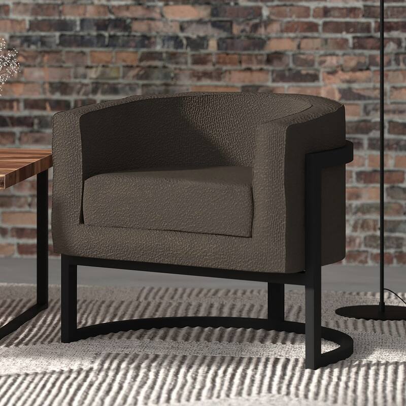Modern Boucle Fabric Accent Chair - Ivory and Black