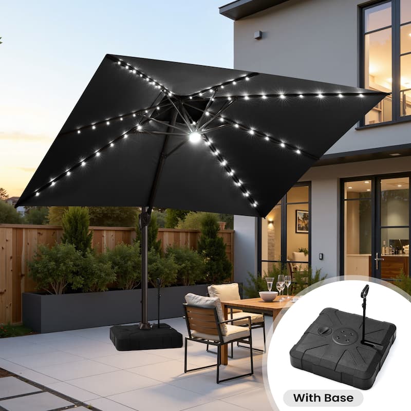 13 x 10 FT Double Top Solar powered LED Patio Cantilever Umbrella Aluminum with Base