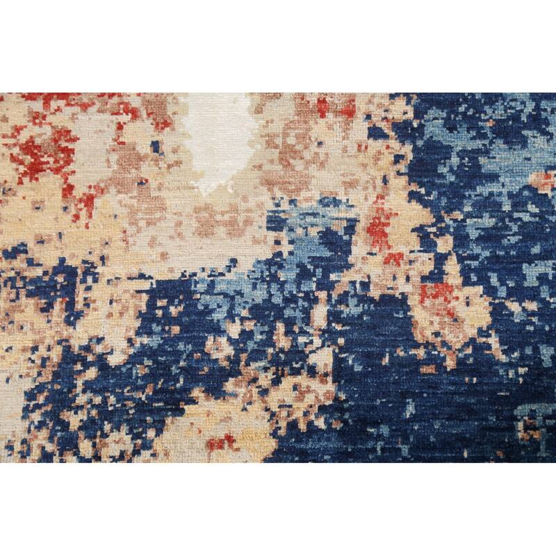 Vegetable Dye Wool/ Silk Abstract Area Rug Hand-knotted Modern Carpet - 6'5" x 9'6"