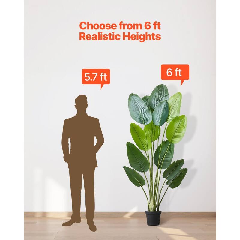 6ft Faux Bird of Paradise Tree with Sturdy PE Material and Moss Pot for Indoor Decorative Plant - 23.62 x 15.75 x 74.8 inch