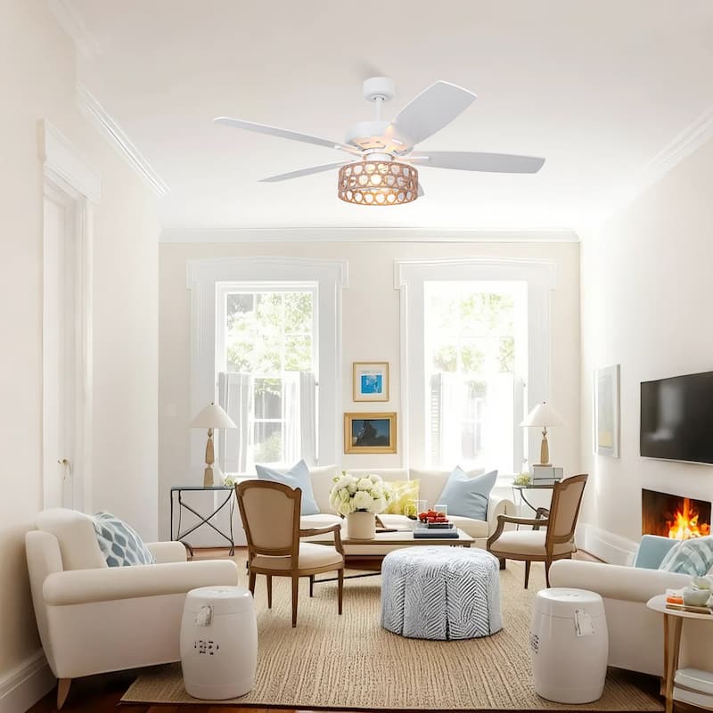 Parrot Uncle 52" Coastal White Natural Jute Reversible Ceiling Fan with Remote