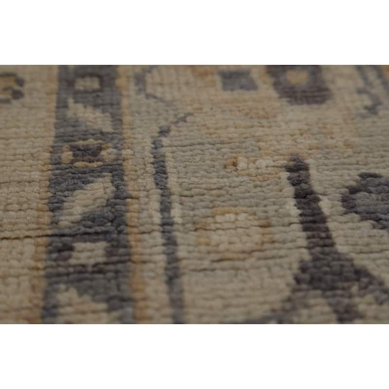 Vegetable Dye Beige Oushak Turkish Runner Rug Hand-Knotted Wool Carpet - 3'2" x 11'10"