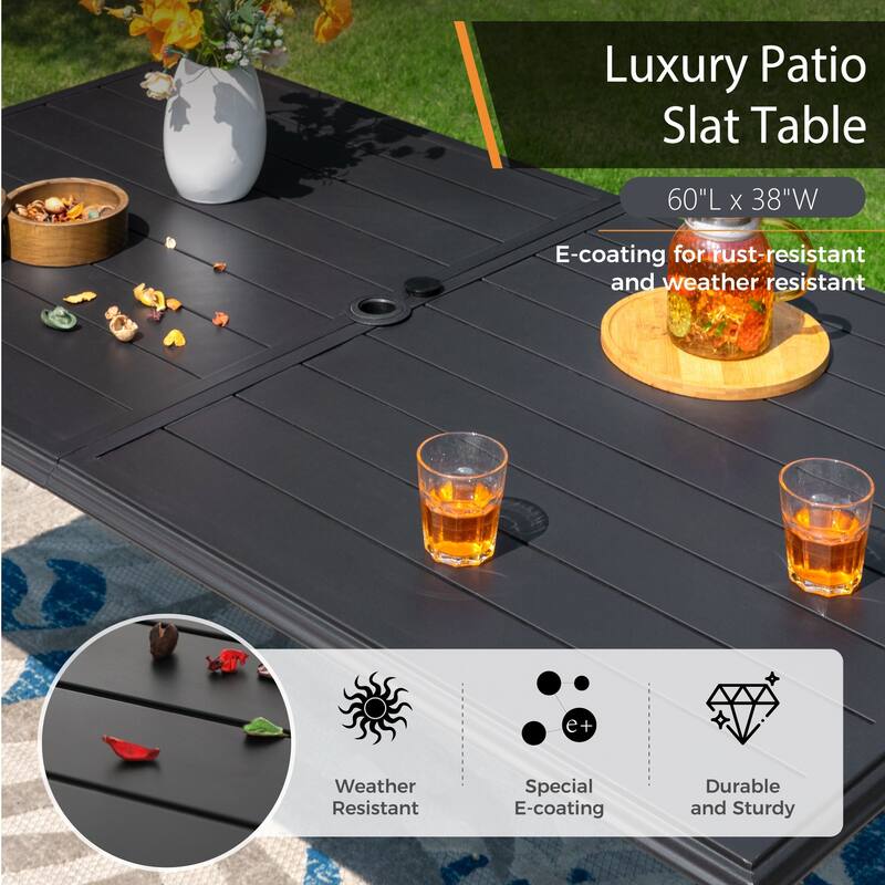 MAISON ARTS Rectangle Metal Patio Outdoor Dining Table with Umbrella Hole