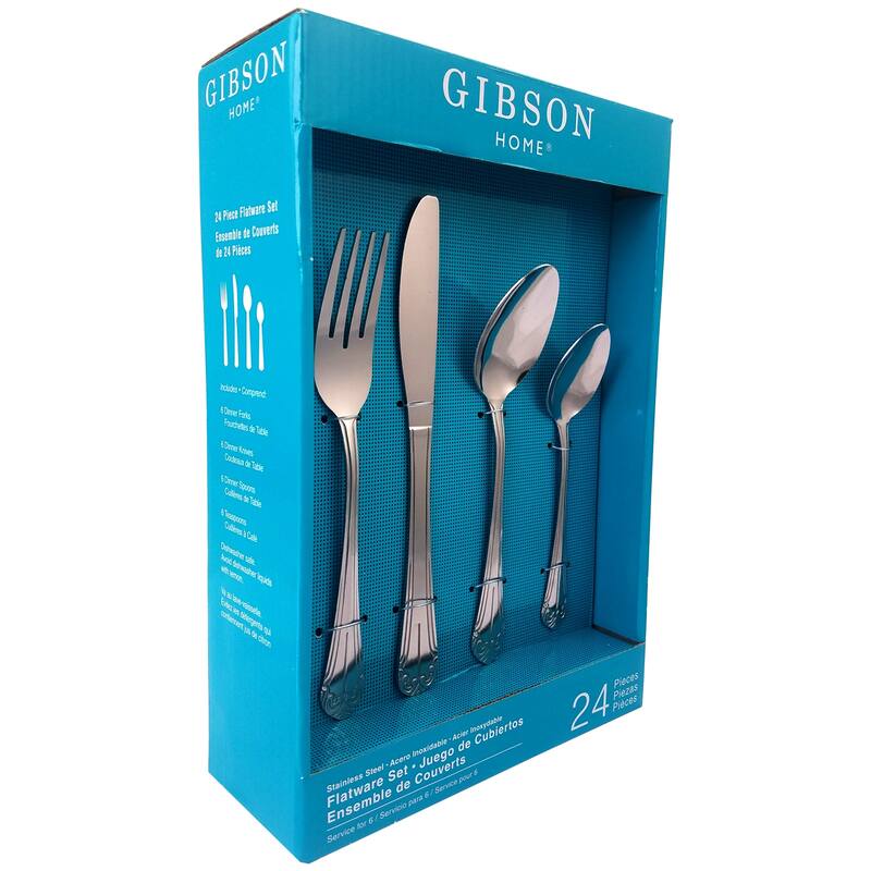 Terenzo 24 Piece Ornate Handle Service For 6 Silverware Set