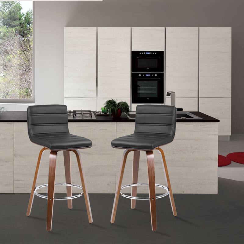 PU Leather Upholstered Swivel Barstools with Back, Set of 4