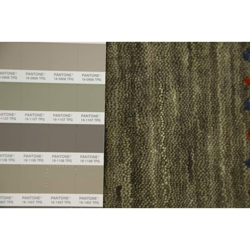 Hand Knotted Oriental 100% Wool Carpet Tribal Animal Pictorial Green Gabbeh Runner Rug - 4' 8'' X 2' 4''
