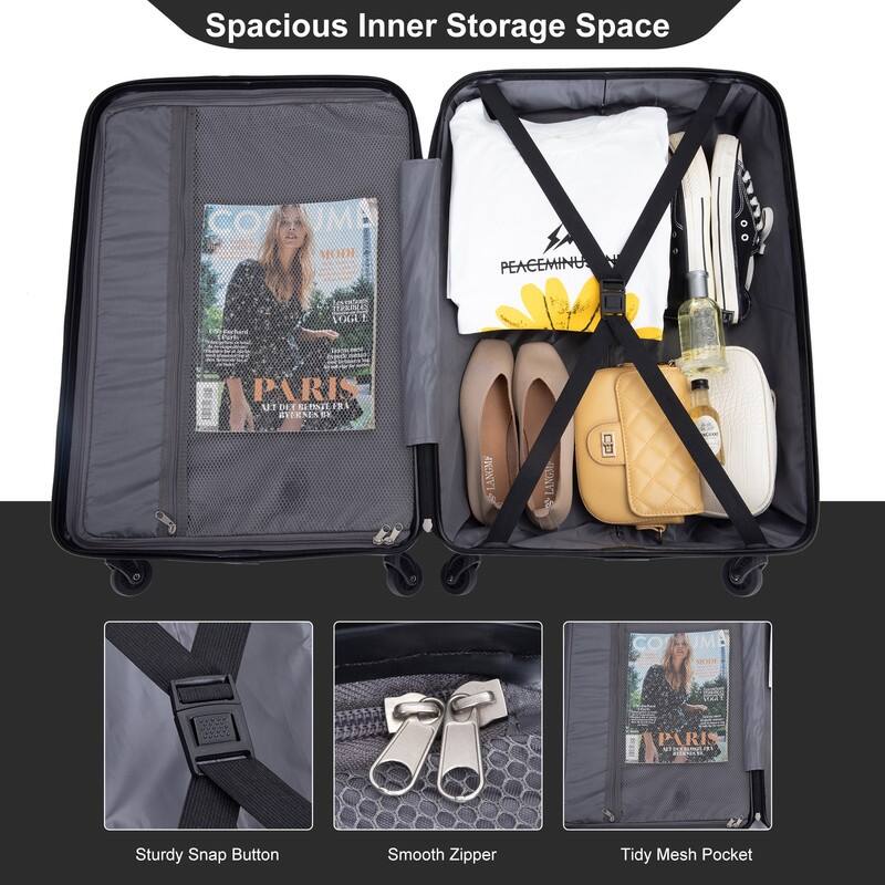 3PCS Expandable PC Lightweight Luggage Sets Suitcase with 2 Hooks,TSA Lock and Spinner Wheels