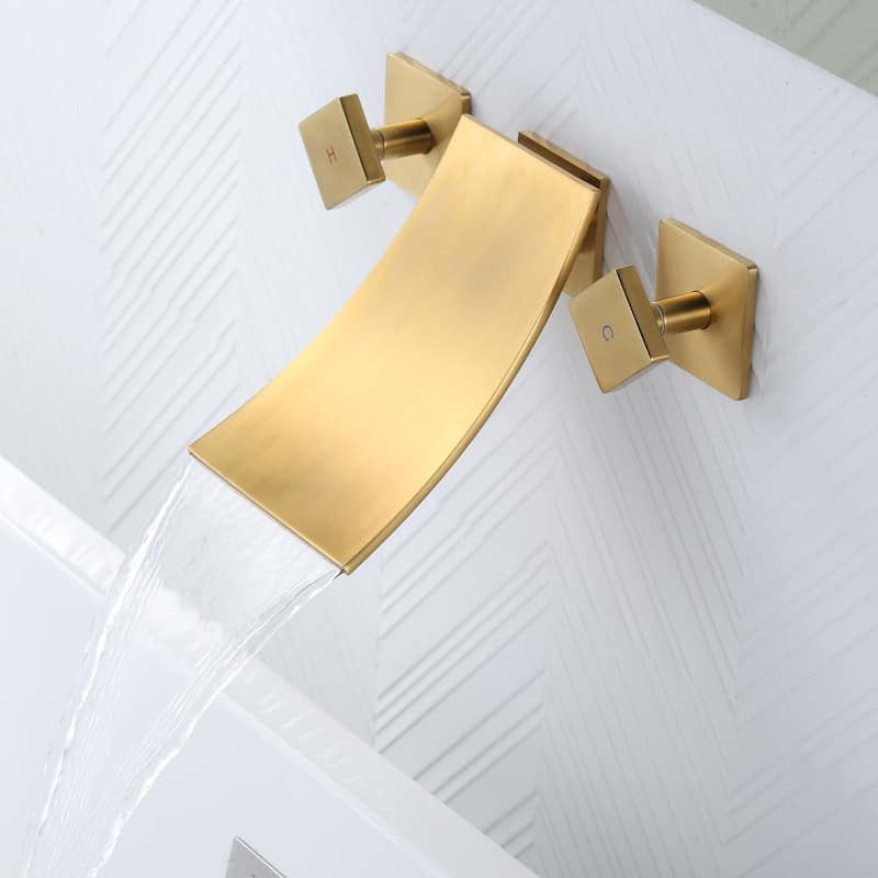 WOWOW Double Handle Wall Mount Waterfall Bathroom Bathtub Faucet