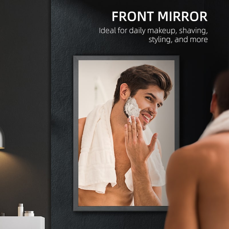 Jet Black Stainless Steel Bathroom Mirror Cabinet with 3 Tier Shelves and Modern Wall Mounted Design