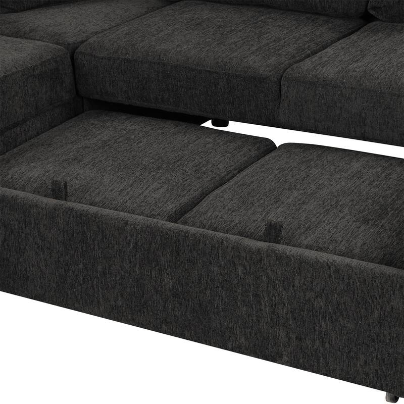 108.6" U-shaped Sectional Sofa with 3 Back Pillows & a Storage Chaise