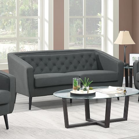 Mid-Century Modern Tufted Tuxedo Arm Grey Sofa