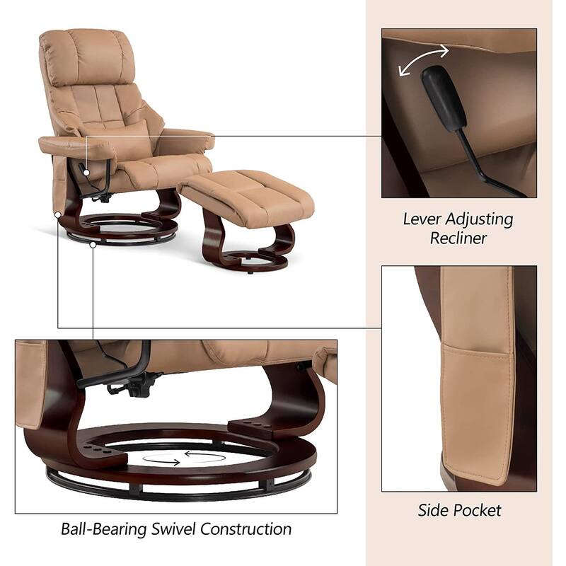 MCombo Recliner Chair with Ottoman Vibration Massag Faux Leather 9068