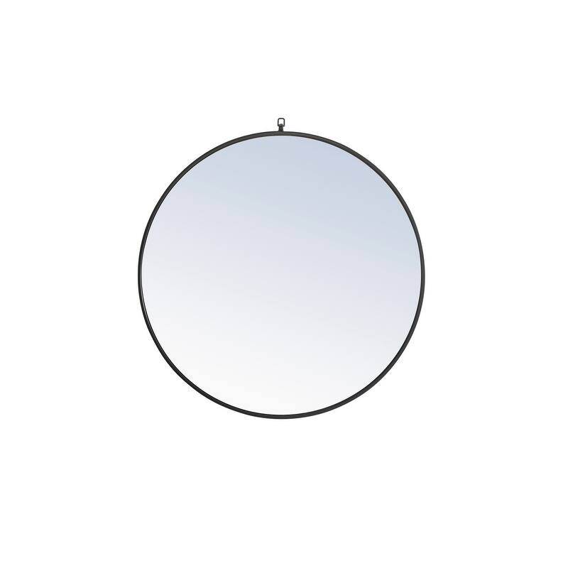 Strick & Bolton Patti Metal 36-inch Round Mirror with Decorative Hook - Black - Black