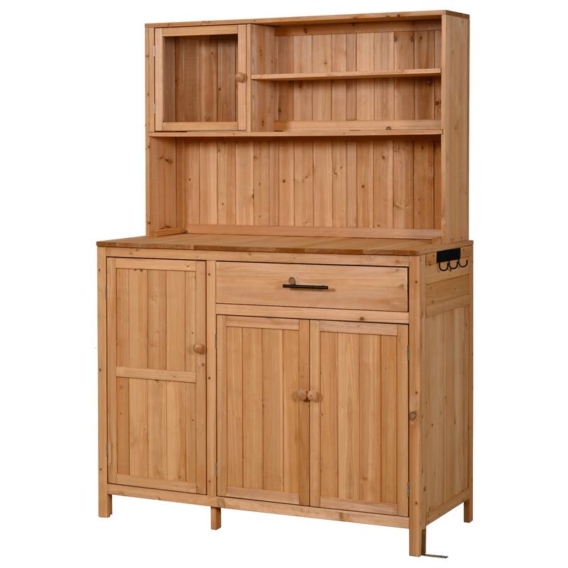 Roomfitters 65" Garden Potting Bench with Storage Hutch, Outdoor Potting Table & Prep Station, Drawer, Cabinet, Shelves