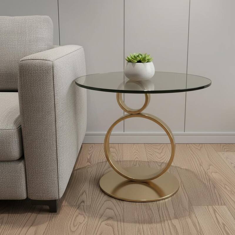 HomeRoots 21" Clear and Gold Glass and Metal Round Pedestal End Table - 24.00 in. x 21.00 in. x 24.00 in. - Clear - Glass
