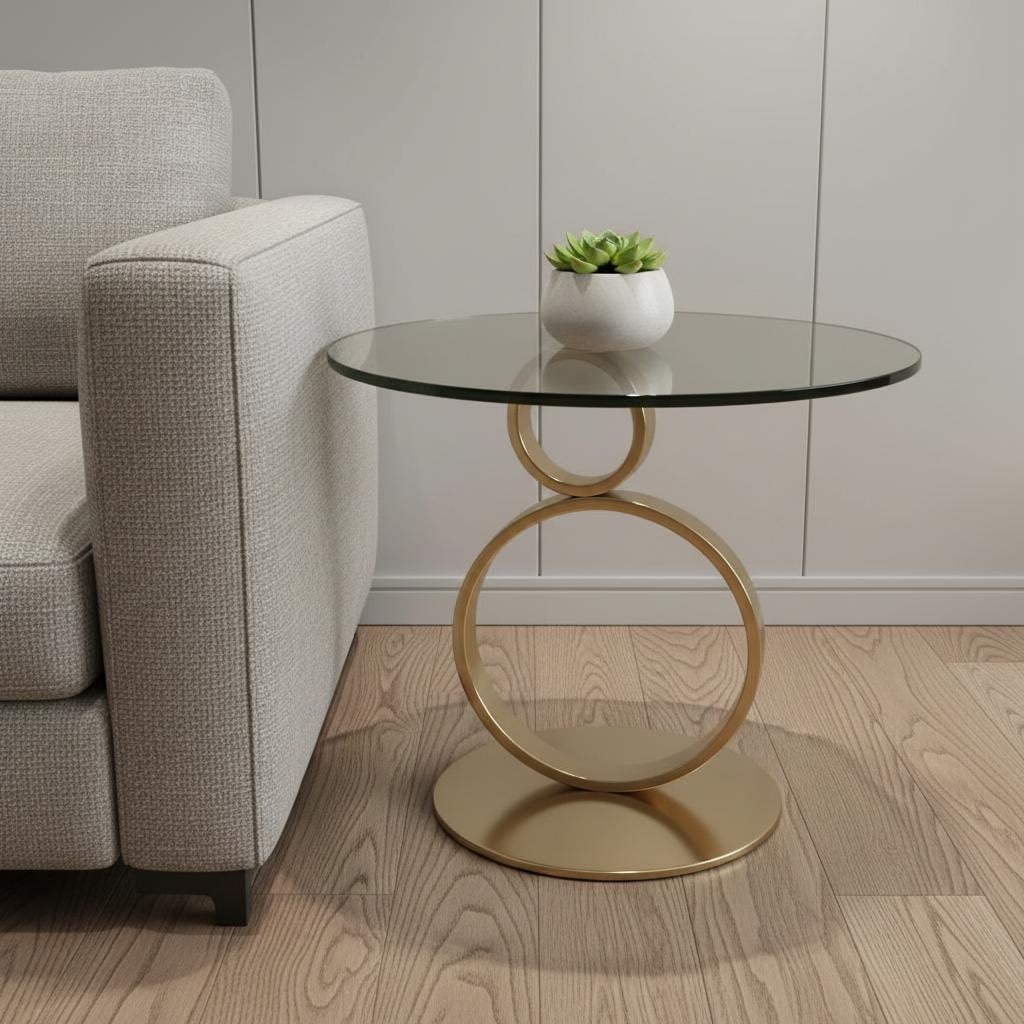 HomeRoots 21" Clear and Gold Glass and Metal Round Pedestal End Table - 24.00 in. x 21.00 in. x 24.00 in.