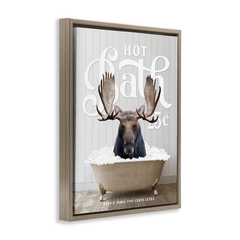 Stupell Vintage Bathroom Moose Ad Framed Floater Canvas Wall Art Design by Lettered and Lined