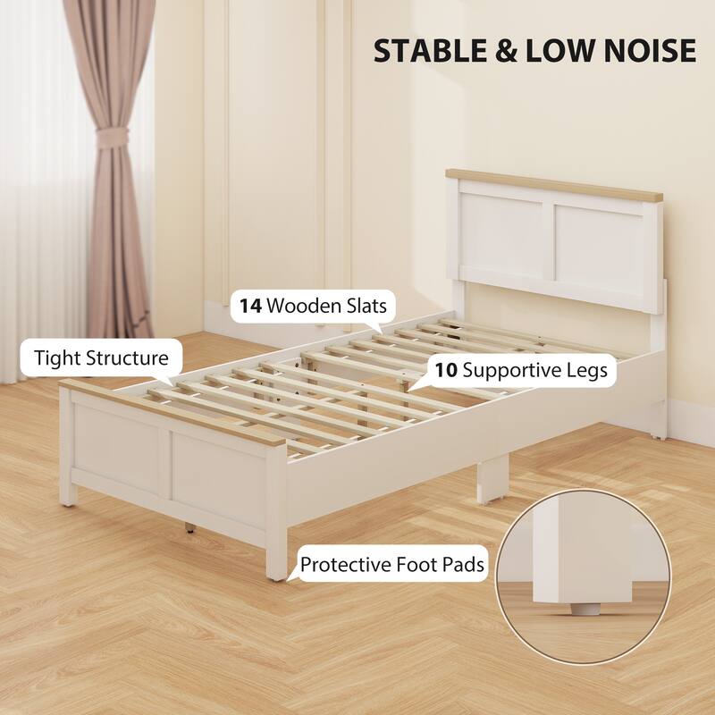 HOMCOM Twin Size Bed Frame with Headboard and Footboard, Twin Platform Bed Frame with Wooden Slats, Under-Bed Storage
