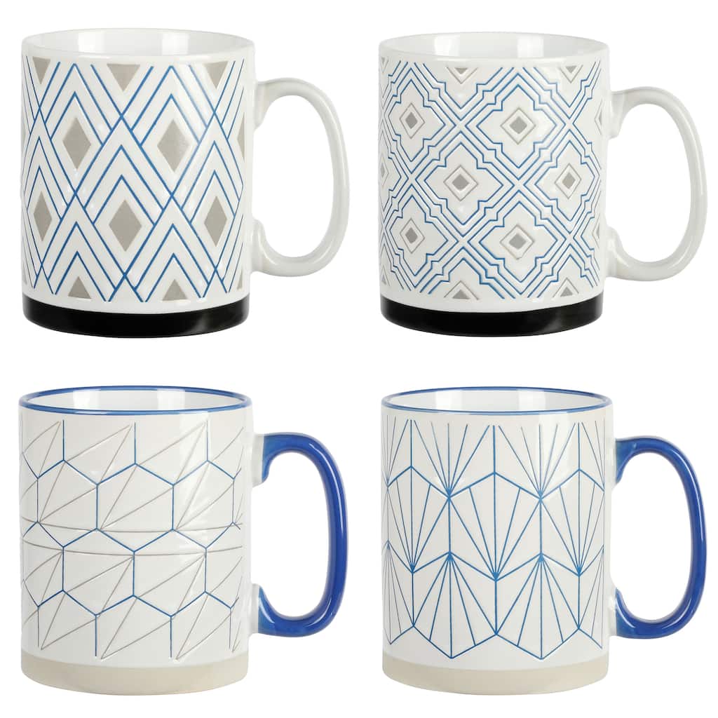 Mr. Coffee Parkmill 17 Ounce 4 Piece Stoneware Coffee Mug Set in Assorted Designs