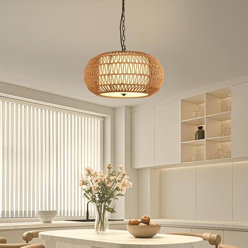4-Light Bohemian Rattan Woven Dimmable Chandelier - Natural