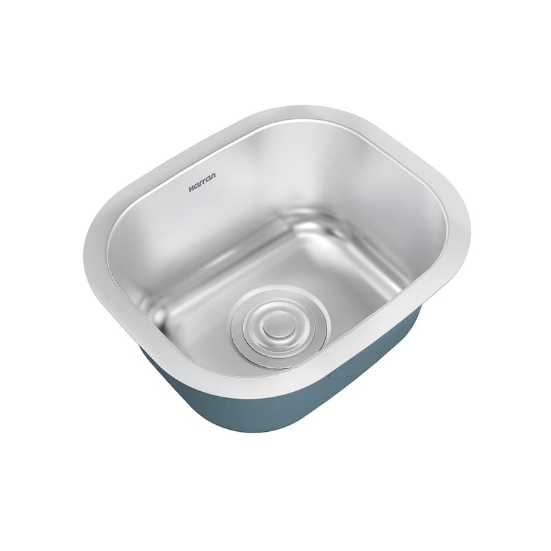 Karran Profile 15” Undermount 18 Gauge Single Bowl Stainless Steel Kitchen Sink with Accessories