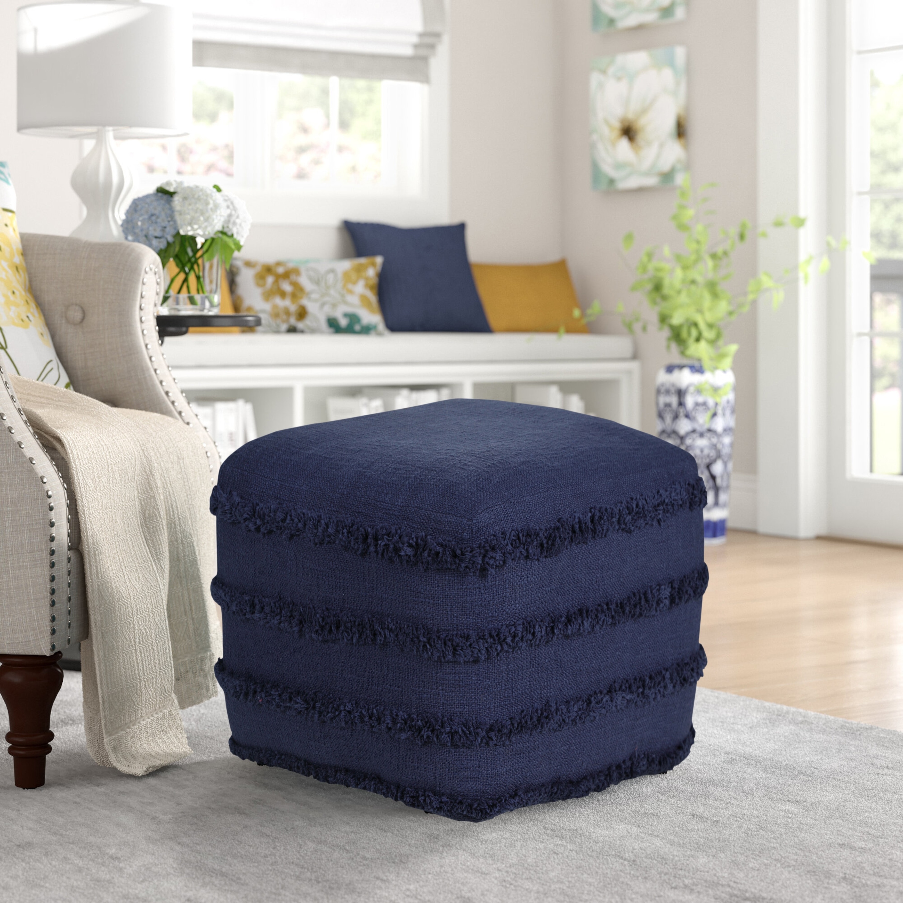 Zyad Boho Handmade Square Pouf Ottoman by Sevita